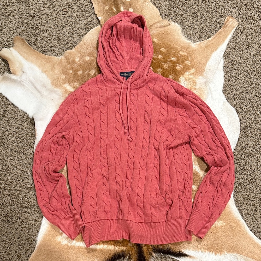 Brooks Brothers Red Cable Knit Hoodie Sweater